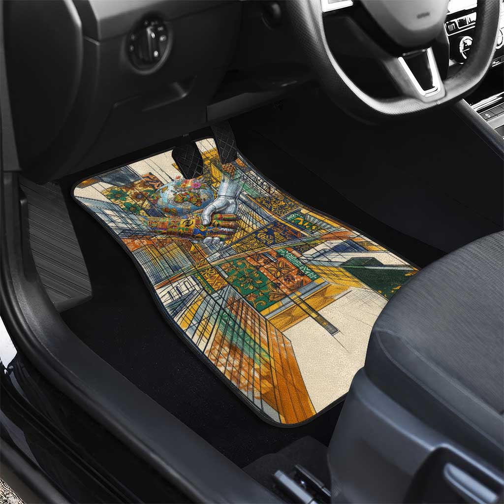 Léopold Sédar Senghor Car Mats President Poete Portrait Futuristic African Robotic Handshake Earth and Flowers Unity - African Pride