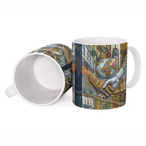Léopold Sédar Senghor Ceramic Mug President Poete Portrait Futuristic African Robotic Handshake Earth and Flowers Unity - African Pride