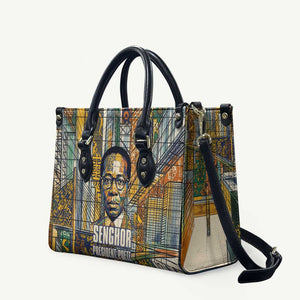 Léopold Sédar Senghor Leather Bag President Poete Portrait Futuristic African Robotic Handshake Earth and Flowers Unity - African Pride