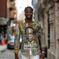 Léopold Sédar Senghor Long Sleeve Button Shirt President Poete Portrait Futuristic African Robotic Handshake Earth and Flowers Unity - African Pride