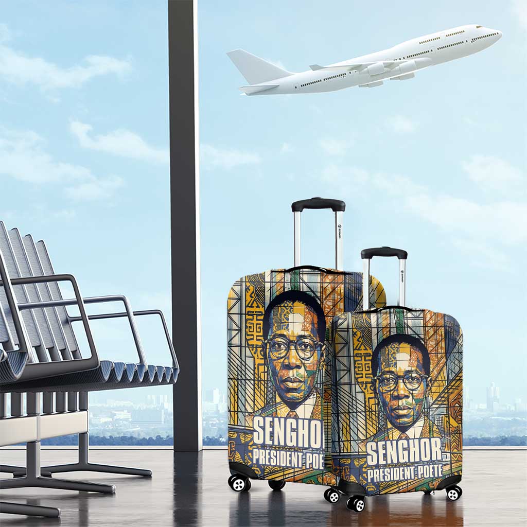 Léopold Sédar Senghor Luggage Cover President Poete Portrait Futuristic African Robotic Handshake Earth and Flowers Unity - African Pride