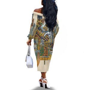 Léopold Sédar Senghor Off The Shoulder Long Sleeve Dress President Poete Portrait Futuristic African Robotic Handshake Earth and Flowers Unity - African Pride