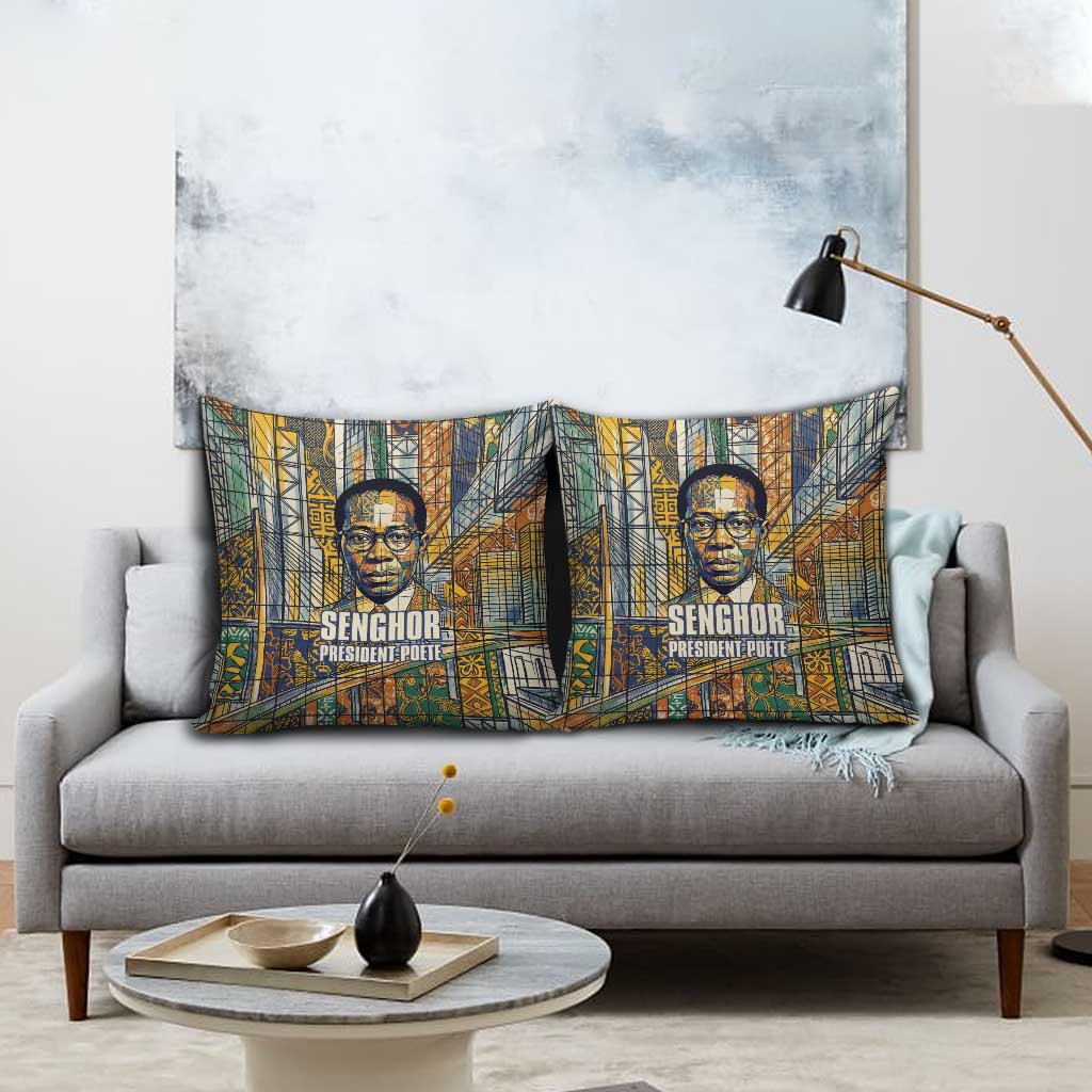 Léopold Sédar Senghor Pillow Cover President Poete Portrait Futuristic African Robotic Handshake Earth and Flowers Unity - African Pride