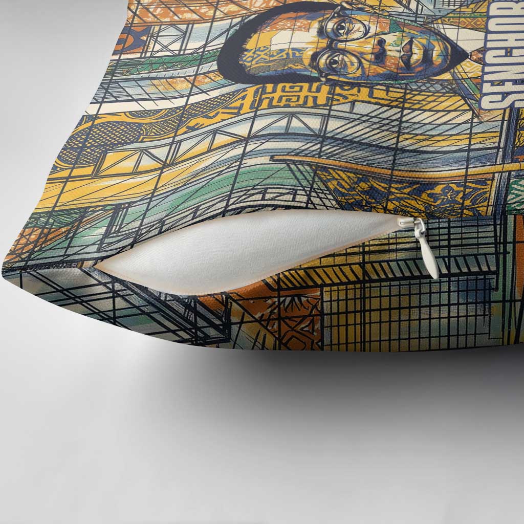 Léopold Sédar Senghor Pillow Cover President Poete Portrait Futuristic African Robotic Handshake Earth and Flowers Unity - African Pride