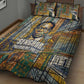 Léopold Sédar Senghor Quilt Bed Set President Poete Portrait Futuristic African Robotic Handshake Earth and Flowers Unity - African Pride