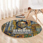 Léopold Sédar Senghor Round Carpet President Poete Portrait Futuristic African Robotic Handshake Earth and Flowers Unity - African Pride