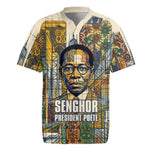 Léopold Sédar Senghor Rugby Jersey President Poete Portrait Futuristic African Robotic Handshake Earth and Flowers Unity - African Pride