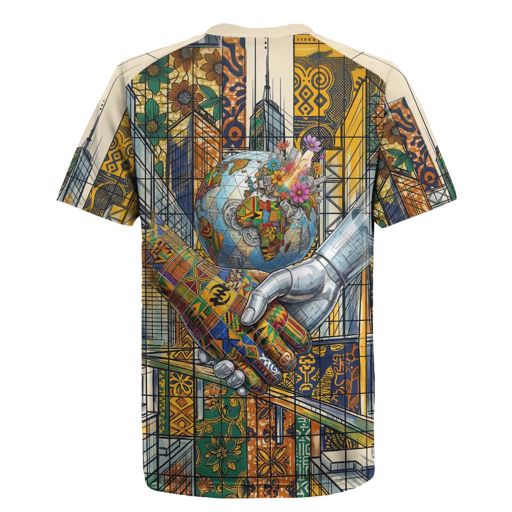 Léopold Sédar Senghor Rugby Jersey President Poete Portrait Futuristic African Robotic Handshake Earth and Flowers Unity - African Pride