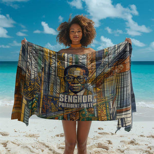 Léopold Sédar Senghor Sarong President Poete Portrait Futuristic African Robotic Handshake Earth and Flowers Unity - African Pride