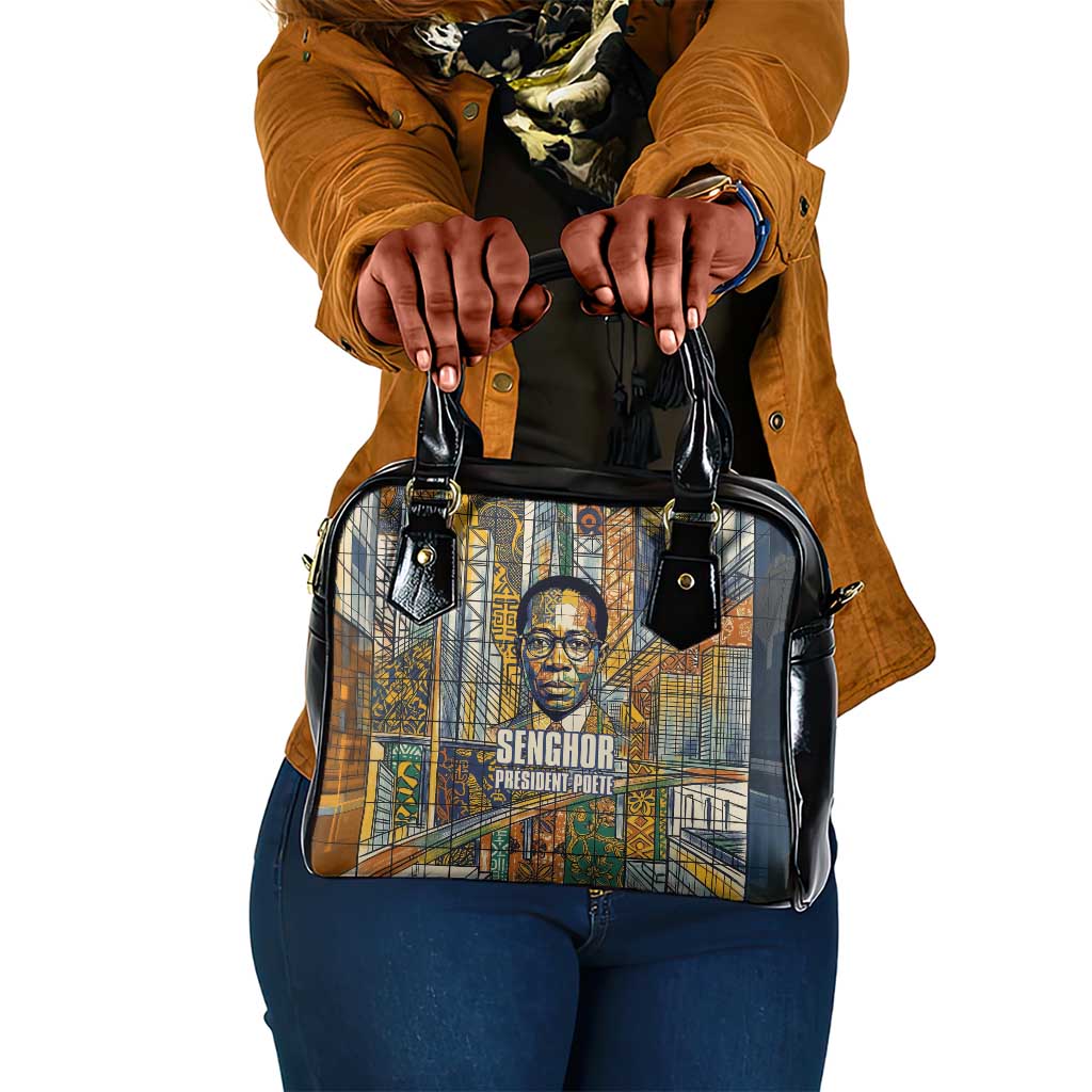 Léopold Sédar Senghor Shoulder Handbag President Poete Portrait Futuristic African Robotic Handshake Earth and Flowers Unity - African Pride