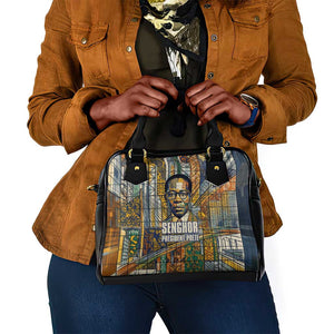 Léopold Sédar Senghor Shoulder Handbag President Poete Portrait Futuristic African Robotic Handshake Earth and Flowers Unity - African Pride