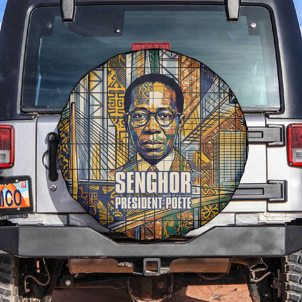 Léopold Sédar Senghor Spare Tire Cover President Poete Portrait Futuristic African Robotic Handshake Earth and Flowers Unity - African Pride