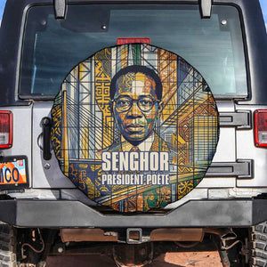 Léopold Sédar Senghor Spare Tire Cover President Poete Portrait Futuristic African Robotic Handshake Earth and Flowers Unity - African Pride