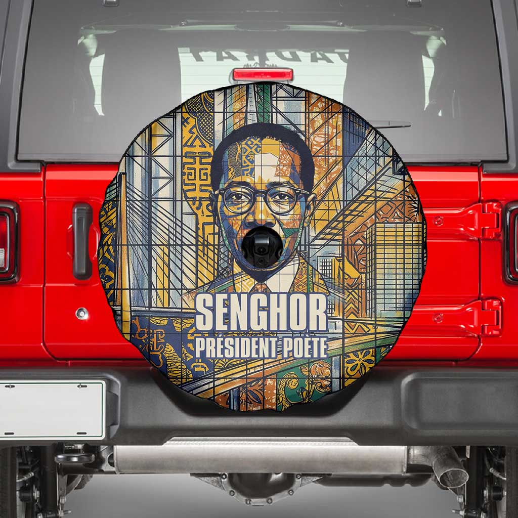 Léopold Sédar Senghor Spare Tire Cover President Poete Portrait Futuristic African Robotic Handshake Earth and Flowers Unity - African Pride