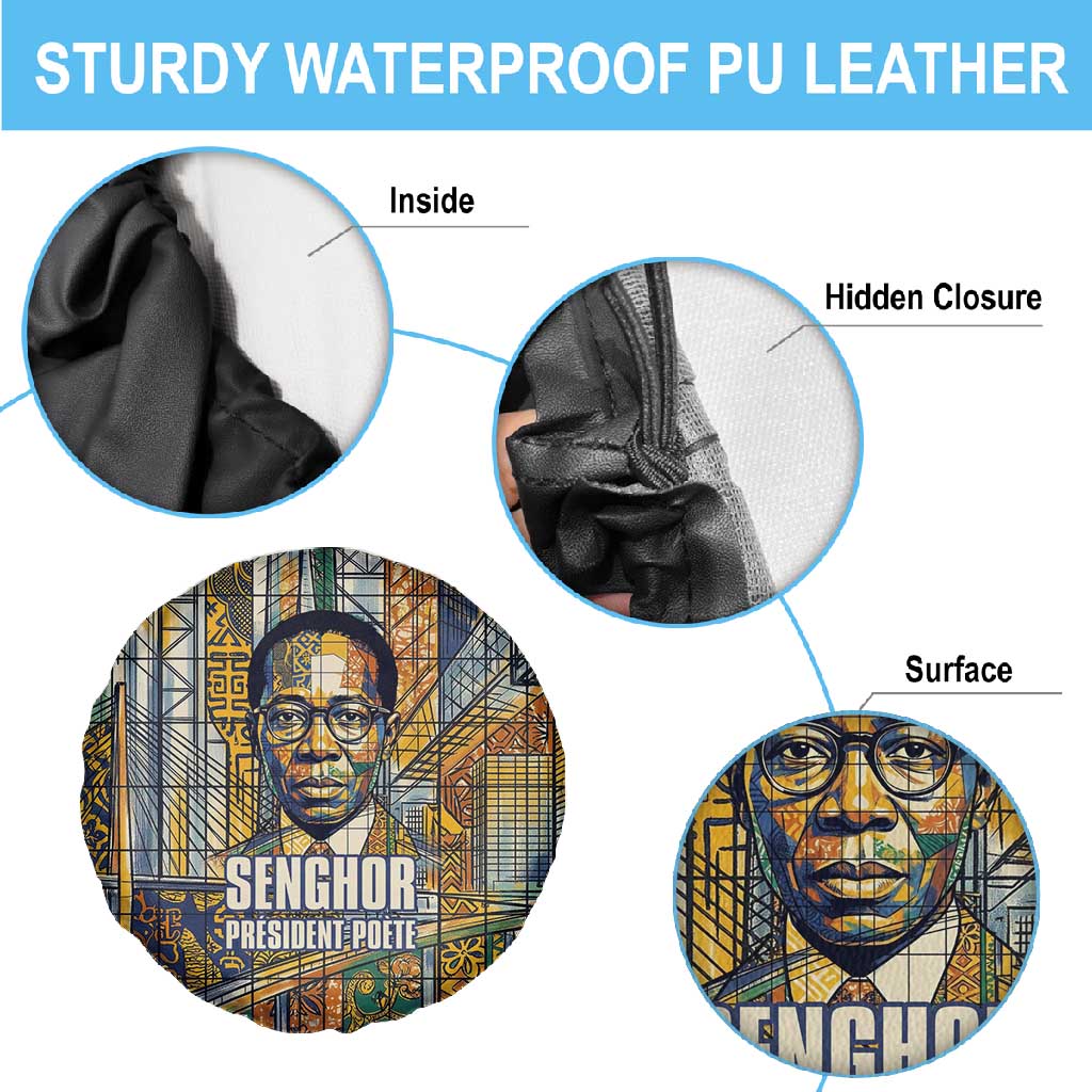 Léopold Sédar Senghor Spare Tire Cover President Poete Portrait Futuristic African Robotic Handshake Earth and Flowers Unity - African Pride
