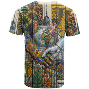 Léopold Sédar Senghor T shirt President Poete Portrait Futuristic African Robotic Handshake Earth and Flowers Unity - African Pride
