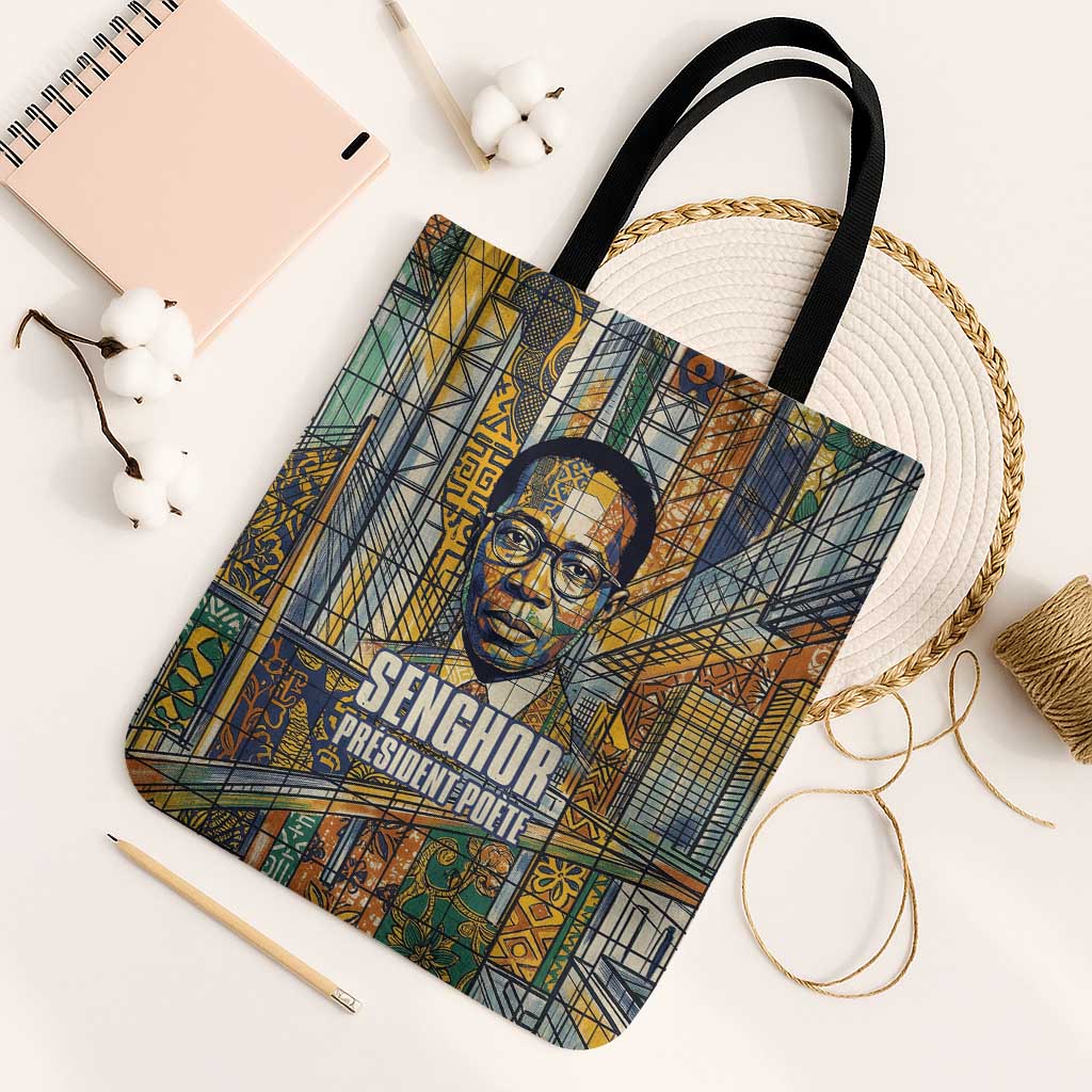 Léopold Sédar Senghor Tote Bag President Poete Portrait Futuristic African Robotic Handshake Earth and Flowers Unity - African Pride