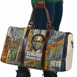 Léopold Sédar Senghor Travel Bag President Poete Portrait Futuristic African Robotic Handshake Earth and Flowers Unity - African Pride