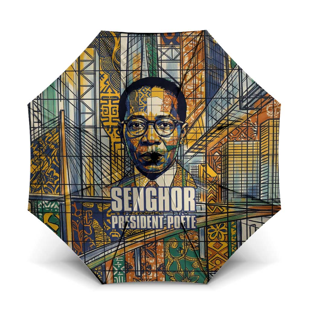 Léopold Sédar Senghor Umbrella President Poete Portrait Futuristic African Robotic Handshake Earth and Flowers Unity - African Pride