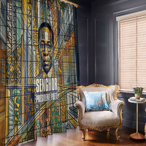 Léopold Sédar Senghor Window Curtain President Poete Portrait Futuristic African Robotic Handshake Earth and Flowers Unity - African Pride