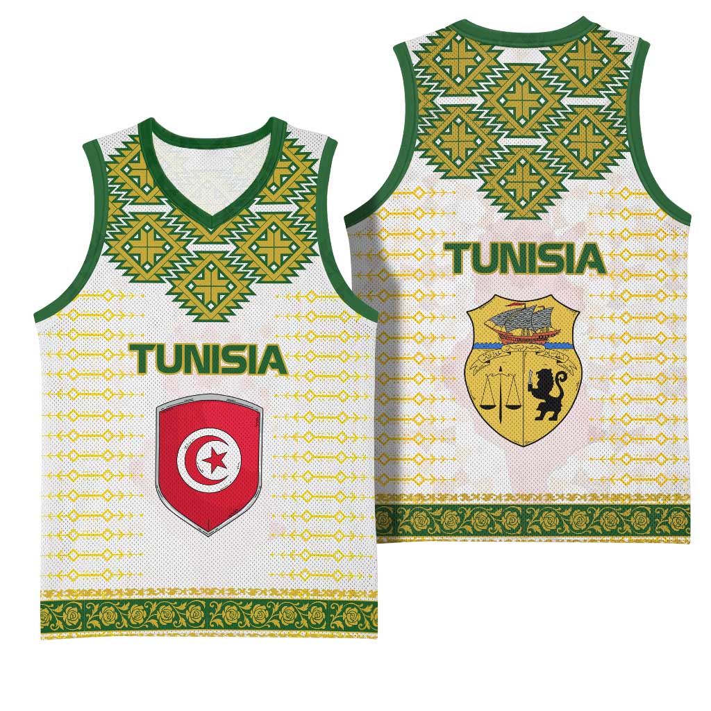 Tunisia Flag Basketball Jersey with National Crest and Emblem TS04