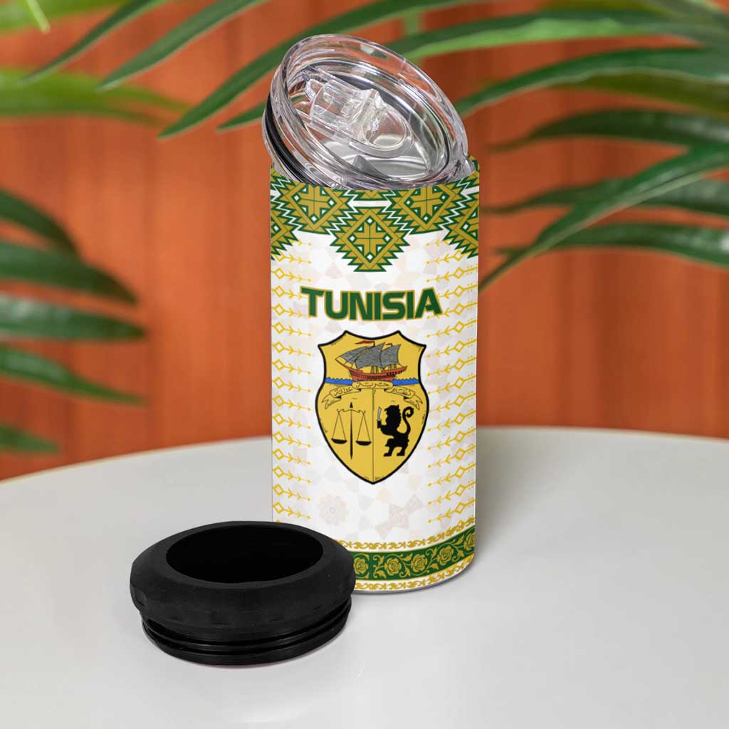 Tunisia Flag 4 in 1 Can Cooler Tumbler with National Crest and Emblem