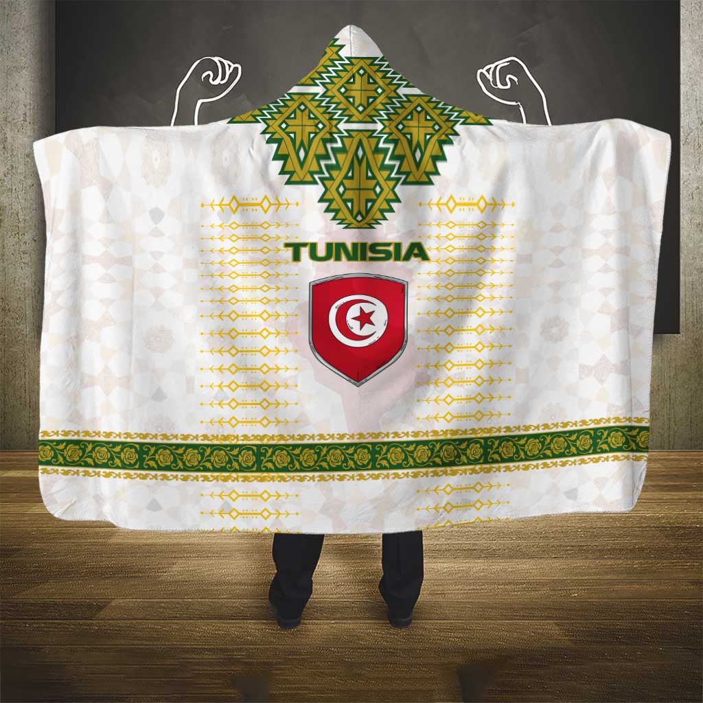 Tunisia Flag Hooded Blanket with National Crest and Emblem