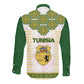 Tunisia Flag Long Sleeve Button Shirt with National Crest and Emblem