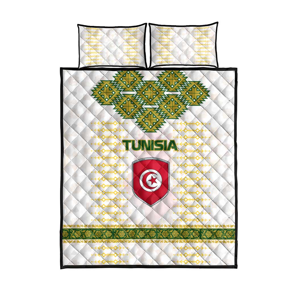 Tunisia Flag Quilt Bed Set with National Crest and Emblem