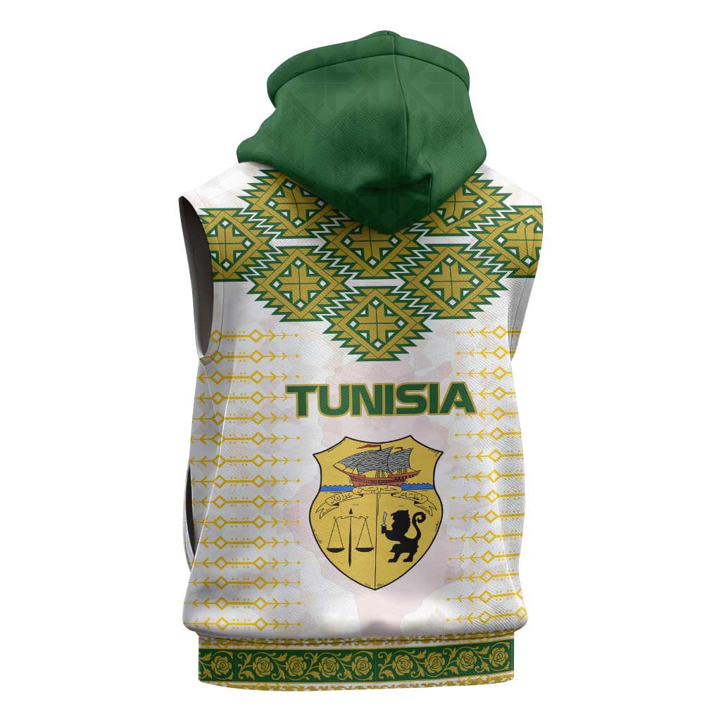 Tunisia Flag Sleeveless Hoodie with National Crest and Emblem - African Pride