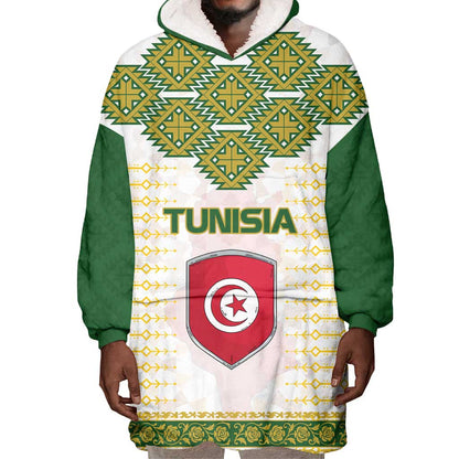 Tunisia Flag Wearable Blanket Hoodie with National Crest and Emblem