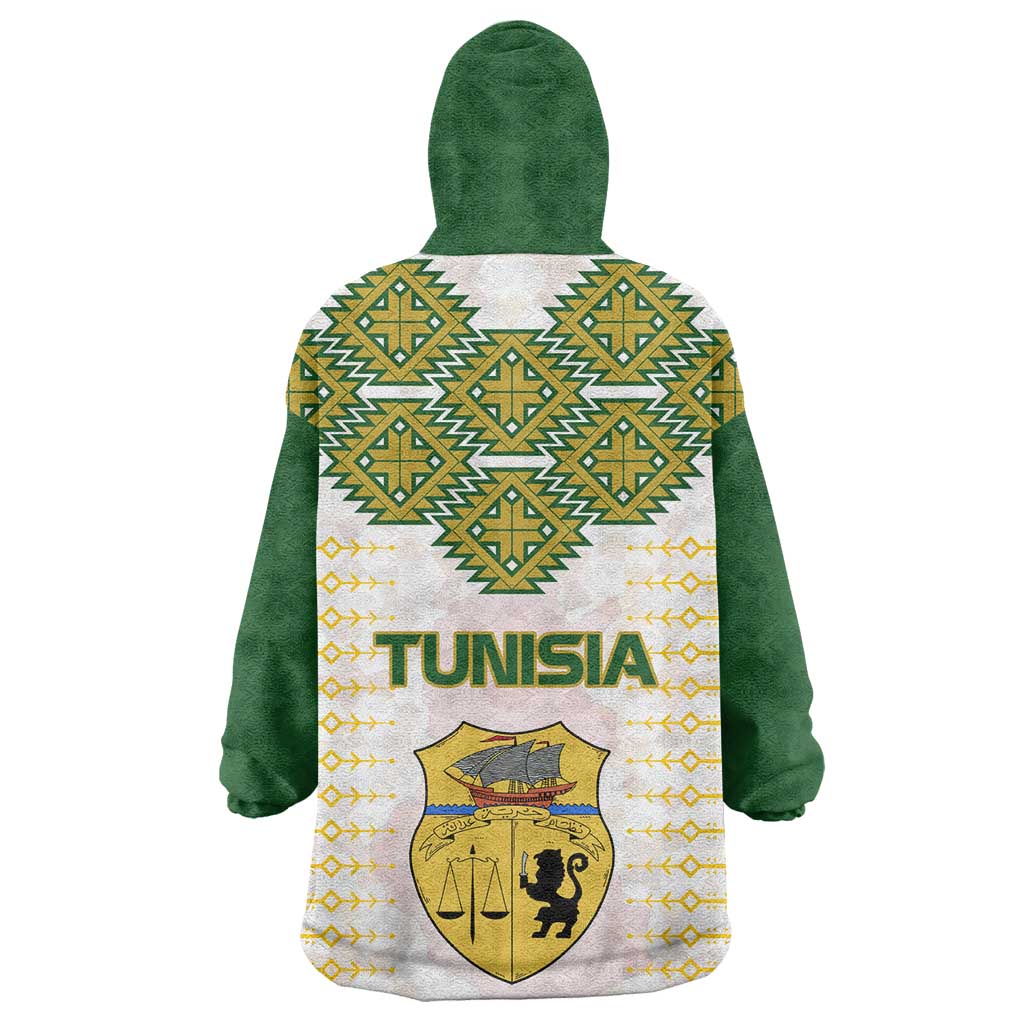 Tunisia Flag Wearable Blanket Hoodie with National Crest and Emblem