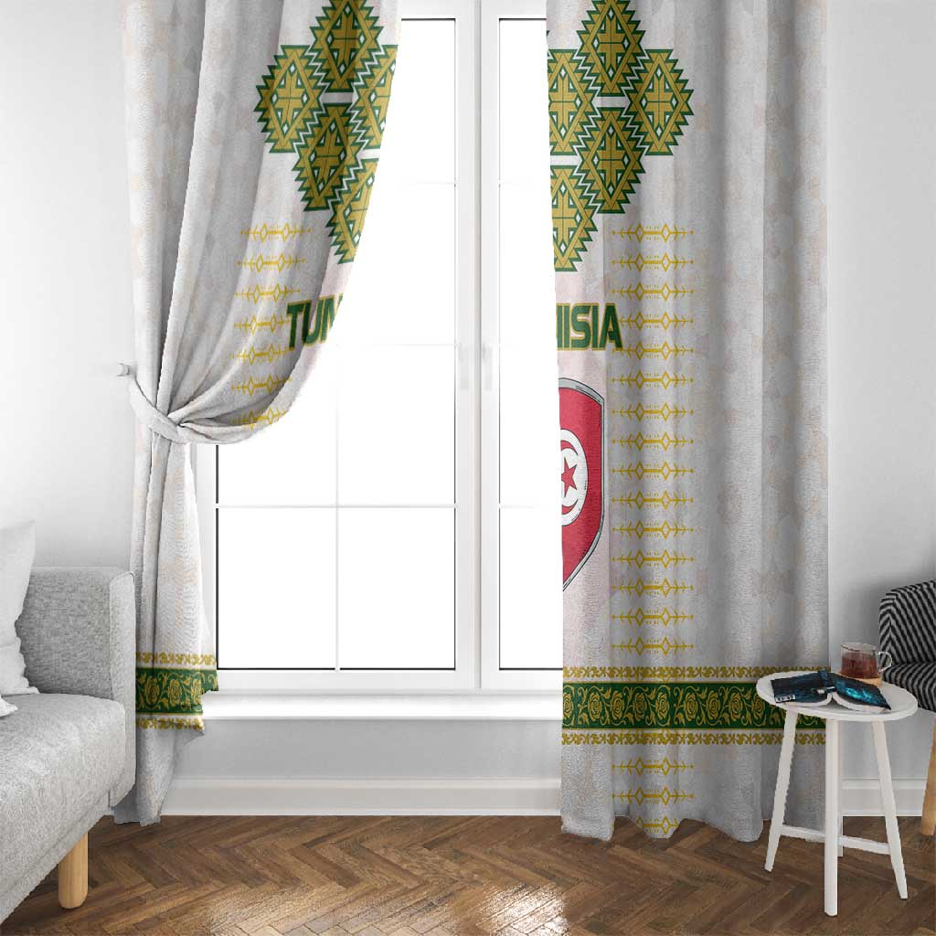Tunisia Flag Window Curtain with National Crest and Emblem