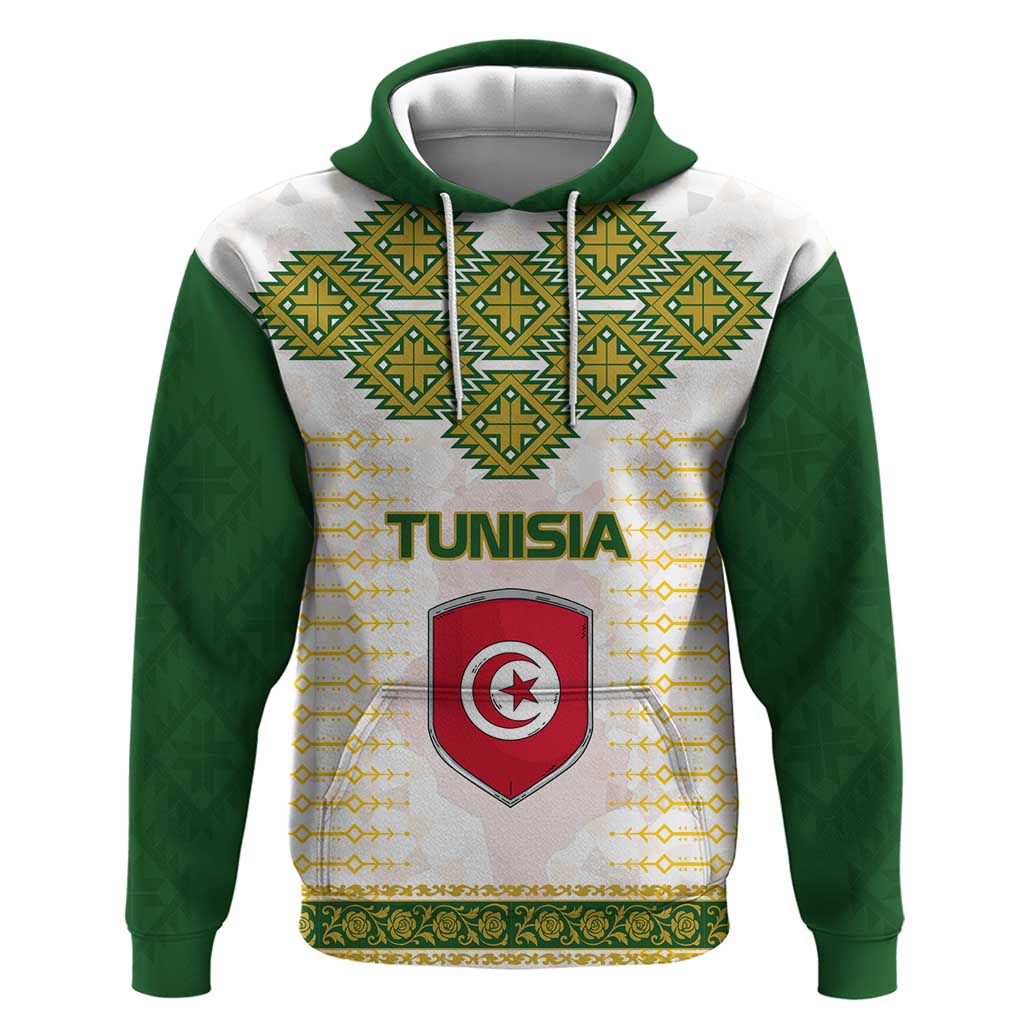 Tunisia Flag Zip Hoodie with National Crest and Emblem