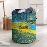 Rwanda Independence Day Laundry Basket Tribal Geometric Pattern - National Coat Of Arms And Sunburst