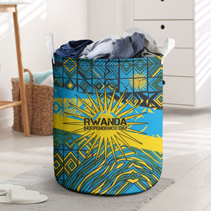 Rwanda Independence Day Laundry Basket Tribal Geometric Pattern - National Coat Of Arms And Sunburst