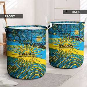 Rwanda Independence Day Laundry Basket Tribal Geometric Pattern - National Coat Of Arms And Sunburst