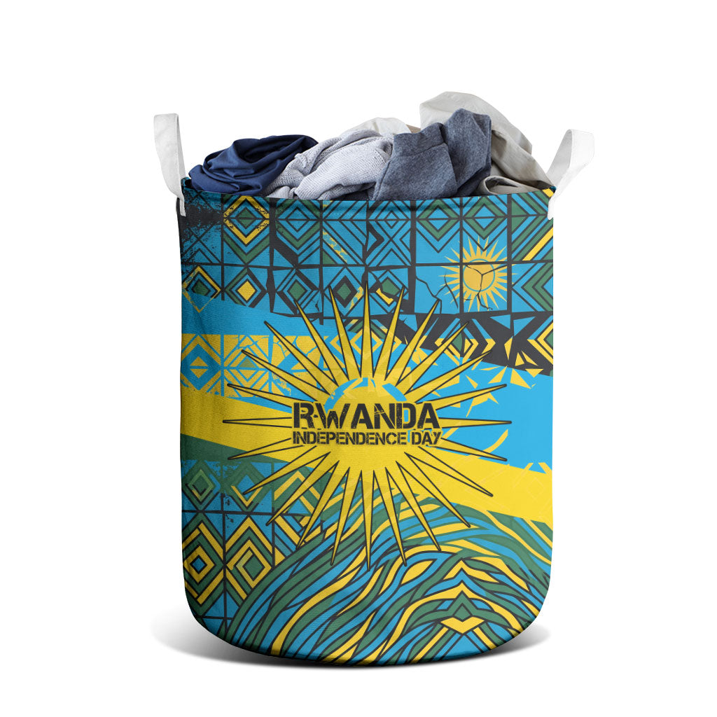 Rwanda Independence Day Laundry Basket Tribal Geometric Pattern - National Coat Of Arms And Sunburst