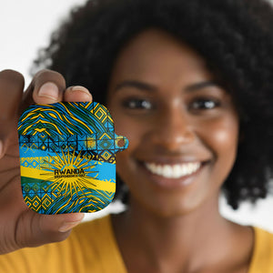 Rwanda Independence Day AirPods Case Tribal Geometric Pattern - National Coat Of Arms And Sunburst