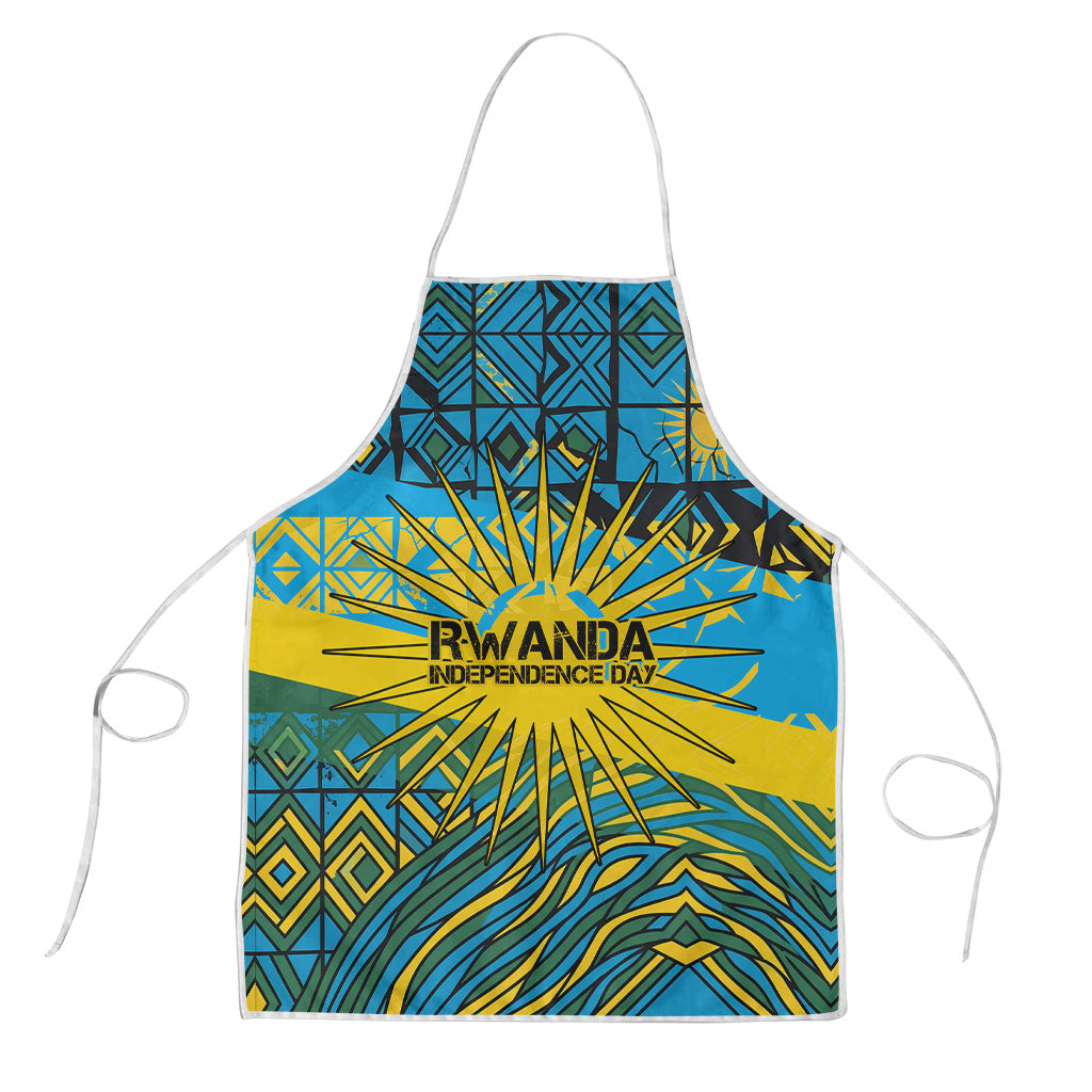 Rwanda Independence Day Apron Tribal Geometric Pattern - National Coat Of Arms And Sunburst
