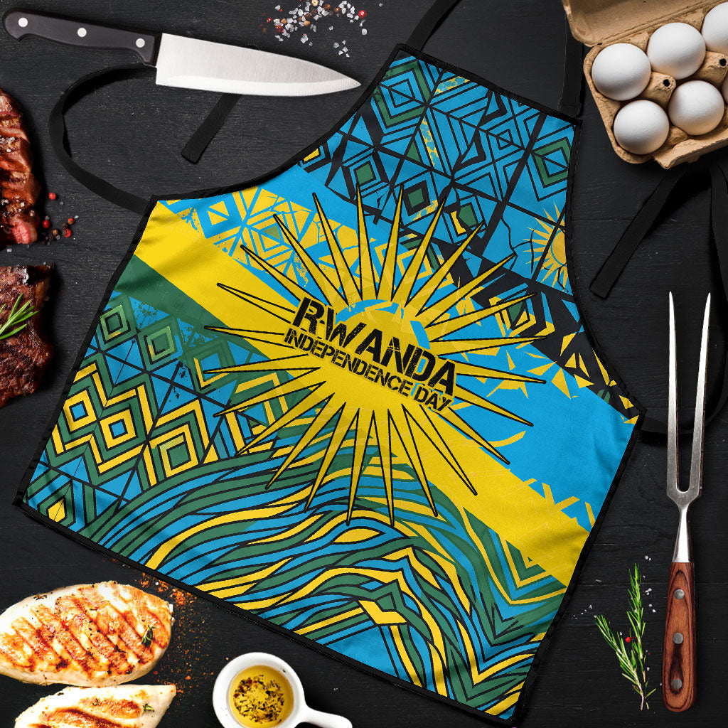 Rwanda Independence Day Apron Tribal Geometric Pattern - National Coat Of Arms And Sunburst