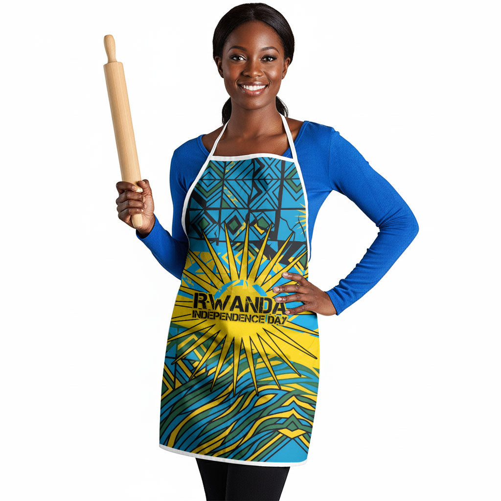 Rwanda Independence Day Apron Tribal Geometric Pattern - National Coat Of Arms And Sunburst