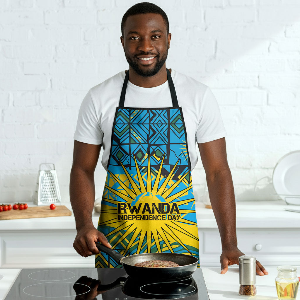 Rwanda Independence Day Apron Tribal Geometric Pattern - National Coat Of Arms And Sunburst