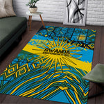 Rwanda Independence Day Area Rug Tribal Geometric Pattern - National Coat Of Arms And Sunburst