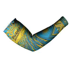 Rwanda Independence Day Arm Sleeves Tribal Geometric Pattern - National Coat Of Arms And Sunburst