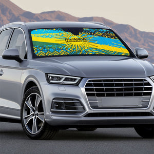 Rwanda Independence Day Auto Sun Shade Tribal Geometric Pattern - National Coat Of Arms And Sunburst