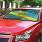 Rwanda Independence Day Auto Sun Shade Tribal Geometric Pattern - National Coat Of Arms And Sunburst
