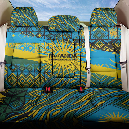 Rwanda Independence Day Back Car Seat Cover Tribal Geometric Pattern - National Coat Of Arms And Sunburst