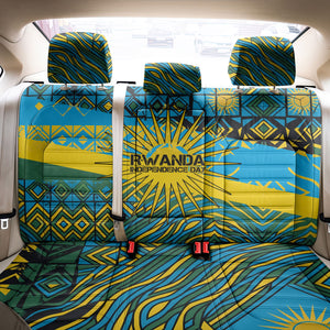 Rwanda Independence Day Back Car Seat Cover Tribal Geometric Pattern - National Coat Of Arms And Sunburst