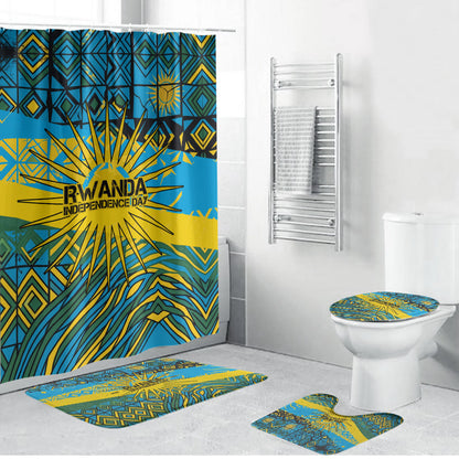 Rwanda Independence Day Bathroom Set Tribal Geometric Pattern - National Coat Of Arms And Sunburst